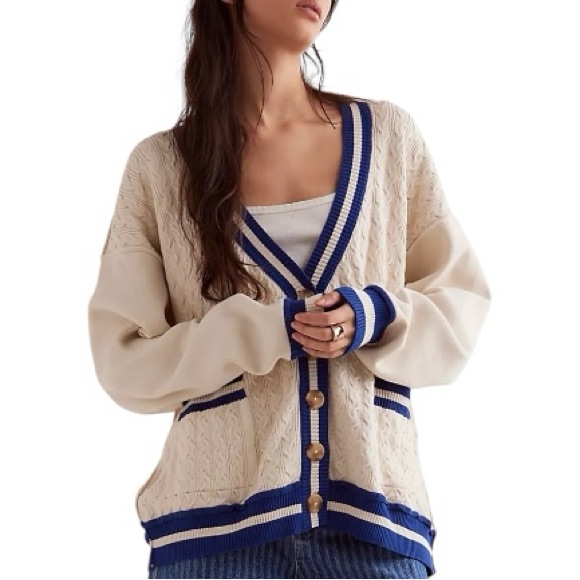 Free People Varsity Cardigan Oversized Sweater
